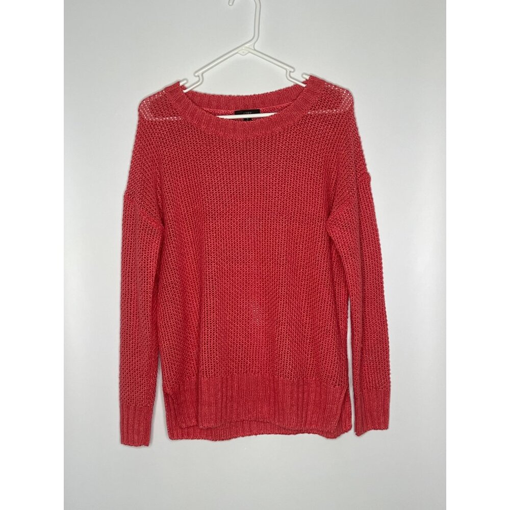 J‎ Crew Beach Sweater 100% Linen Loose Knit Crew Neck Coral Salmon Size Small